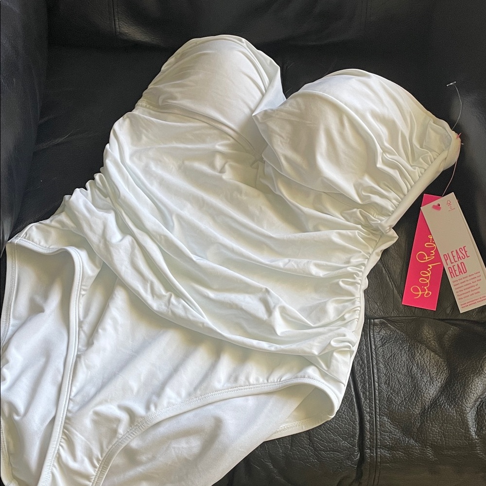 Lilly Pulitzer White Ruched Strapless Swimsuit